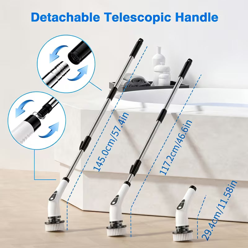 2026 New 7-in-1 Multifunctional Electric Spin Scrubber, Telescopic Long Handle Cleaning Brush for Bathroom, Kitchen, Floor, Tile & Household Cleaning