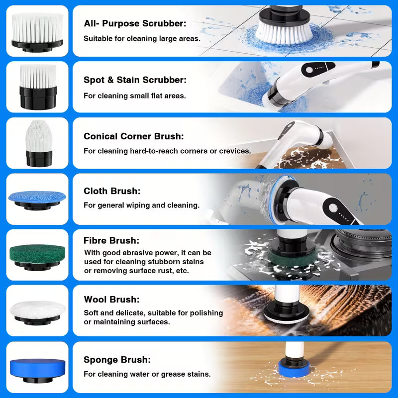 2026 New 7-in-1 Multifunctional Electric Spin Scrubber, Telescopic Long Handle Cleaning Brush for Bathroom, Kitchen, Floor, Tile & Household Cleaning